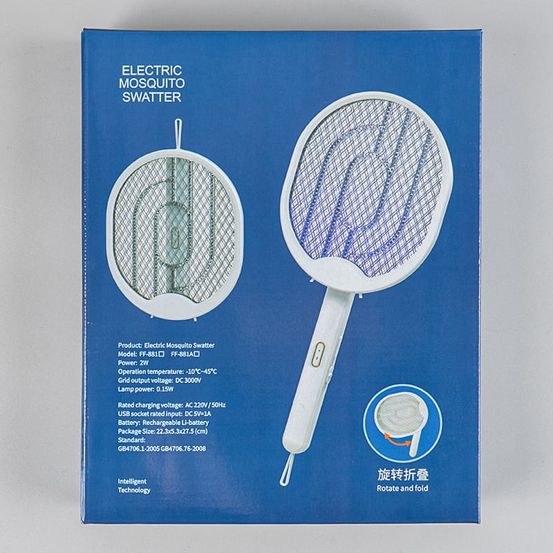 FF-881 可折叠 USB 充电式电动蚊拍,带显示屏